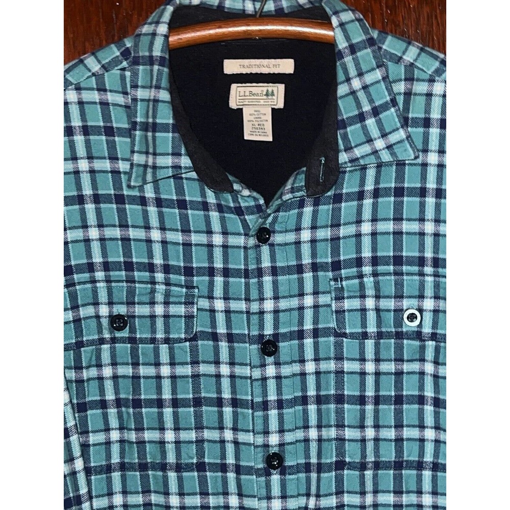 LL BEAN SHIRT FLANNEL BLANKET FLEECE LINED COTTON JACKET BLUE PLAID XL
